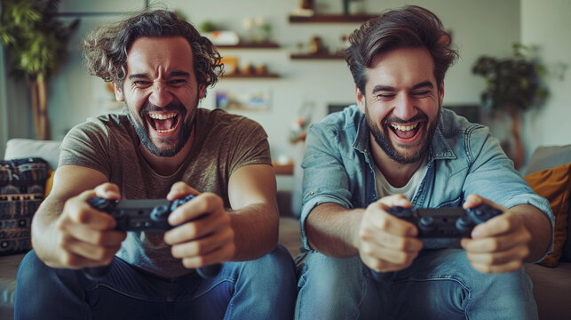 Two guys play video game