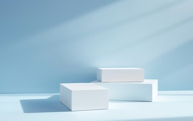 Three white boxes on a blue background with soft lighting