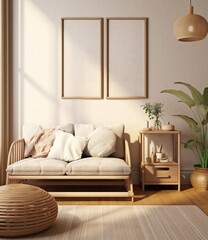 Modern living room interior with natural materials