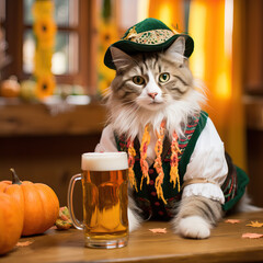 Cats at Oktoberfest in Germany drinking beer at the festival