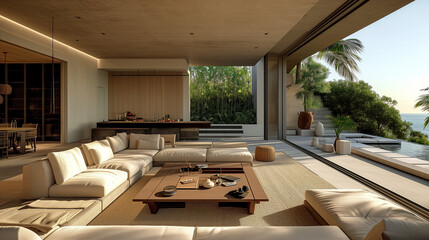 quiet luxury home interior, luxurious vacation decor and furniture - obrazy, fototapety, plakaty