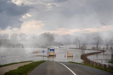 Fotobehang Landscape with flooded river Maas in Bergen - Noord Limburg, the Netherlands © britaseifert
