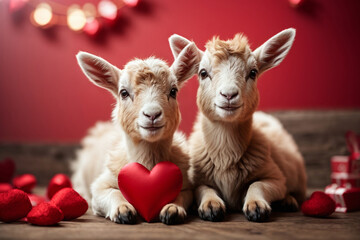 Funny goat valentines background - obrazy, fototapety, plakaty