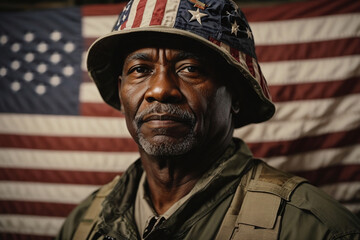 portrait of a black veteran solder  - obrazy, fototapety, plakaty