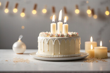 birthday cake with candle white background