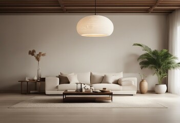 Contemporary classic white beige living room with sofa background Large modern Japanese lamp in spacious room
