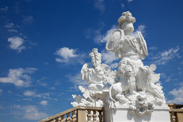 VIENNA, AUSTRIA - JULY 30, 2014: The statue of guardians in Gloriette in Schonbrunn palace. The...
