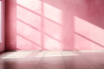 pink empty room with sunlight shining through the window