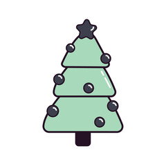 Groovy cartoon Christmas tree vector illustration. Merry Christmas and Happy New Year celebration