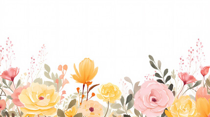 Obraz premium Floral frame with watercolor flowers, decorative flower background pattern, watercolor floral border background