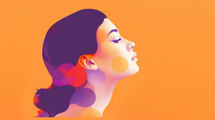 Illustration of a woman's face in profile with purple and orange spots.