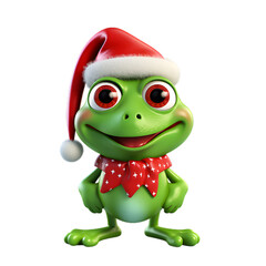 3d cartoon frog, christmas animal clipart, isolated on transparent background