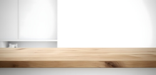 Light wood table top on blur white gray abstract background - can be used for display or montage your products