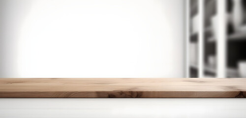 Light wood table top on blur white gray abstract background - can be used for display or montage your products