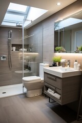 Fototapeta na wymiar Ensuite bathroom with large shower and vanity unit