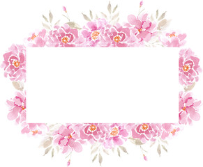 Fototapeta na wymiar Pink Rose Watercolor Flower Frame