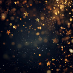 Gold stars and glitter on dark background, New year, birthday, holidays celebration. abstract charismas background.