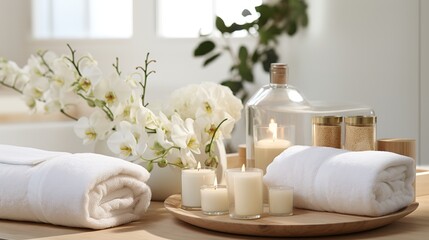Fototapeta na wymiar Tranquil Spa Day: Serenity with Candles and Orchids
