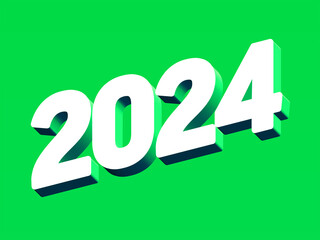 2024 Year, Bold 3D Lettering Banner Design, Vibrant and Neon Colors, Typography, Neon Green Lime Color