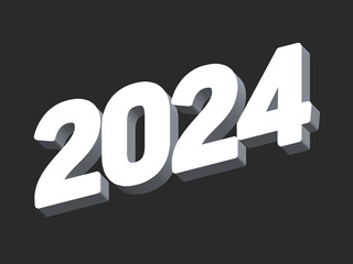2024 Year, Bold 3D Lettering Banner Design, Vibrant and Neon Colors, Typography, Gray Grey Black and White Vinatage Color 