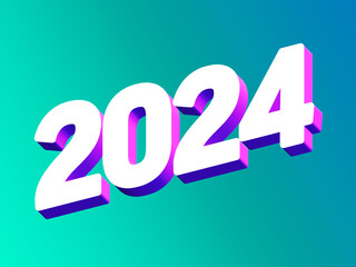 2024 Year, Bold 3D Lettering Banner Design, Vibrant and Neon Colors, Typography, Retro Neon 80s Vibe Color 