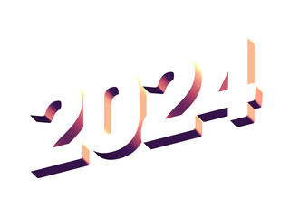 2024 Year, Bold 3D Lettering Banner Design, Vibrant and Neon Colors, Typography, Magenta Purple Light Blue Color Transparent