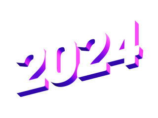 2024 Year, Bold 3D Lettering Banner Design, Vibrant and Neon Colors, Typography, Retro Neon 80s Vibe Color Transparent