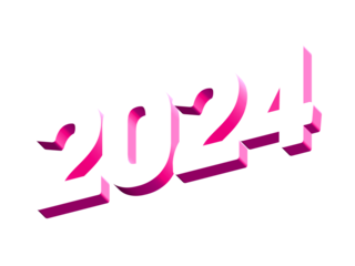 2024 Year, Bold 3D Lettering Banner Design, Vibrant and Neon Colors, Typography, Hot Pink Pastel Coral Color Transparent