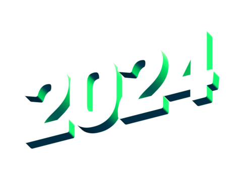 2024 Year, Bold 3D Lettering Banner Design, Vibrant Neon Colors, Typography, Retro Neon 80s Cool Blue Vibe Color, Bold Aesthetics, Futuristic Design, Eye-Catching Visuals, Dynamic Letterforms, Neon Gl