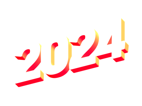 2024 Year, Bold 3D Lettering Banner Design, Vibrant and Neon Colors, Typography, Red Hot Cheeto Warm Fire Vibe Color Transparent