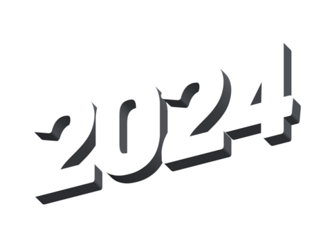 2024 Year, Bold 3D Lettering Banner Design, Vibrant and Neon Colors, Typography, Gray Grey Black and White Vinatage Color Transparent