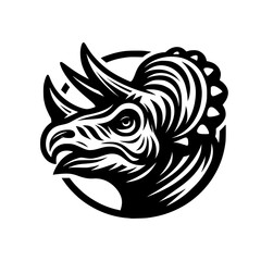 Vector logo of a triceratops head. Professional black and white logo of the jurassic era. Icon for dinosaur.