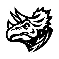 Vector logo of a triceratops head. Professional black and white logo of the jurassic era. Icon for dinosaur.
