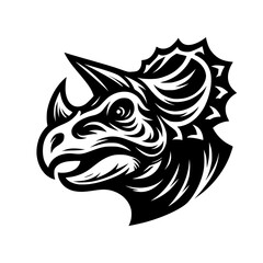 Vector logo of a triceratops head. Professional black and white logo of the jurassic era. Icon for dinosaur.