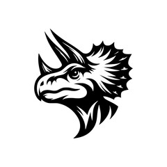 Vector logo of a triceratops head. Professional black and white logo of the jurassic era. Icon for dinosaur.