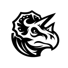Vector logo of a triceratops head. Professional black and white logo of the jurassic era. Icon for dinosaur. © Rifqi Chandra