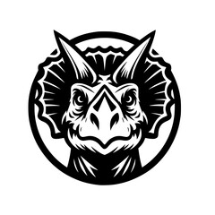 Vector logo of a triceratops head. Professional black and white logo of the jurassic era. Icon for dinosaur. © Rifqi Chandra