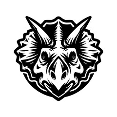 Vector logo of a triceratops head. Professional black and white logo of the jurassic era. Icon for dinosaur. © Rifqi Chandra