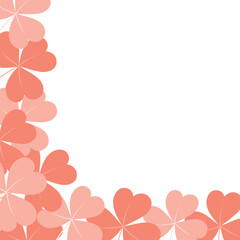 Corner frame with abstract shamrocks in trendy Peach Fuzz shades. Copy space. Concept for greetings