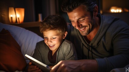 Father and son reading a bedtime story