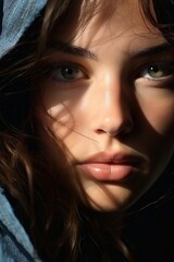 portrait of a beautiful young woman with green eyes