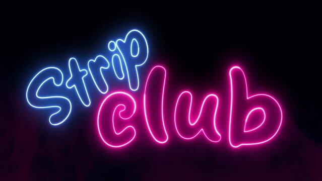 Strip Club word text font with neon light. Luminous and shimmering haze inside the letters of the text Strip Club.	
