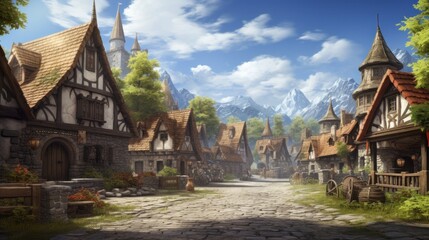 Fototapeta premium Fantasy RPG Village Game Artwork
