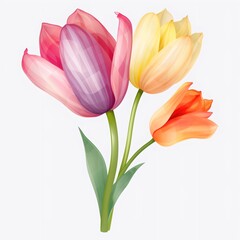 Three tulips with different colors