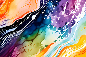 Closeup of abstract watercolor paint background texture with liquid fluid marbled paper texture banner texture. Generative AI (생성형 AI)