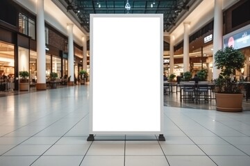 Empty billboard stand in shopping mall central corridor - obrazy, fototapety, plakaty