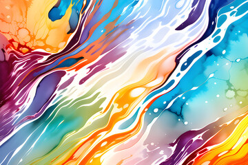Fototapeta premium Closeup of abstract watercolor paint background texture with liquid fluid marbled paper texture banner texture. Generative AI (생성형 AI)