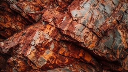 Dark red orange brown rock texture with cracks. Close-up. Rough mountain surface. Stone granite background for design. Nature. Wide banner. Design concept. Banner concept. Art concept. Rock concept.