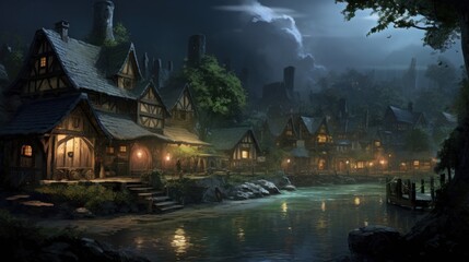 Fototapeta premium Fantasy RPG Village Game Artwork