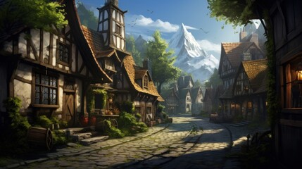 Fototapeta na wymiar Fantasy RPG Village Game Artwork